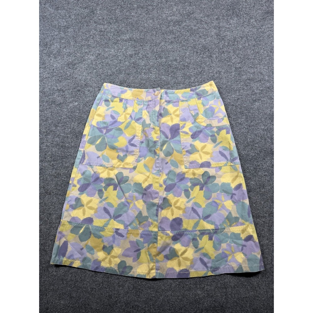 J. Jill A-Line Skirt Womens 8 Petite Yellow Purple Floral Patch Pockets Summer